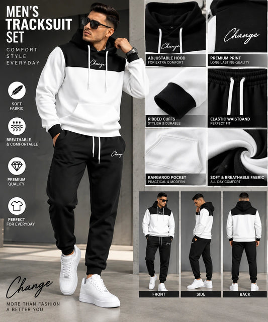 Men’s Black & White Hoodie Tracksuit Set