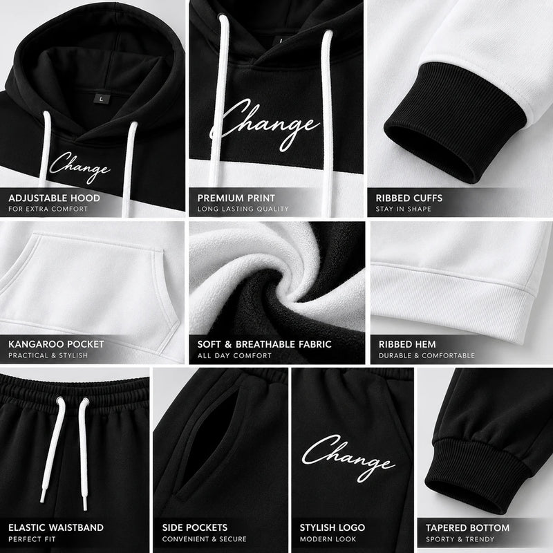 Men’s Black & White Hoodie Tracksuit Set