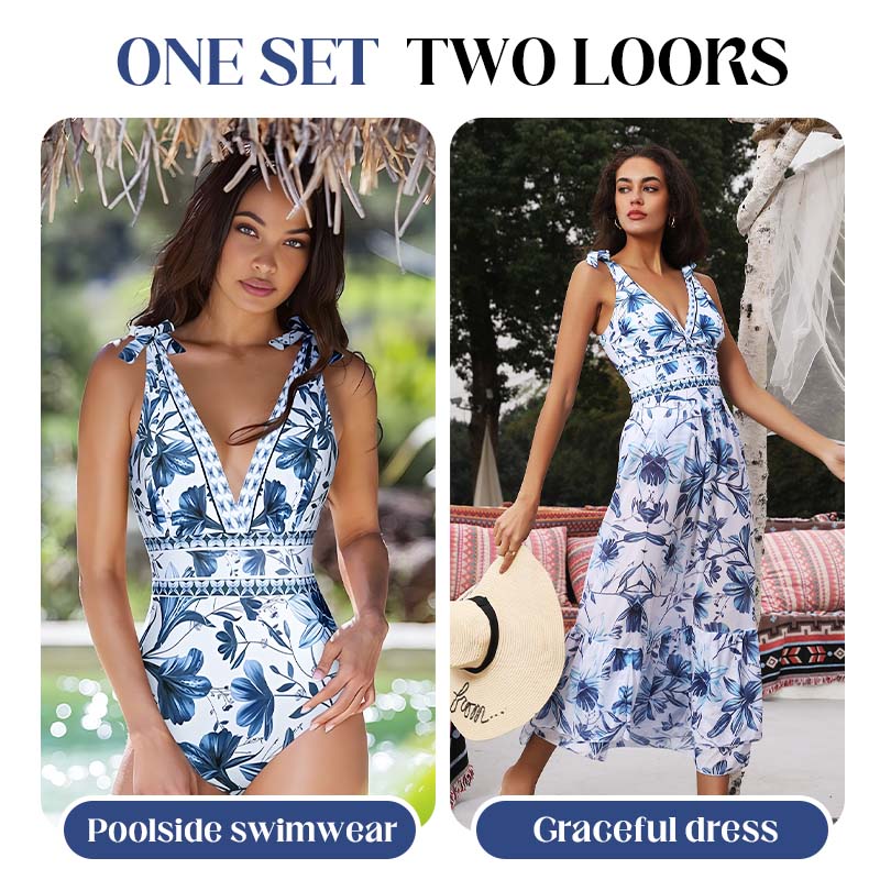WaveFlex V Neck Lace-Up Swim Set