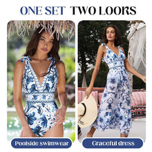 Load image into Gallery viewer, WaveFlex V Neck Lace-Up Swim Set
