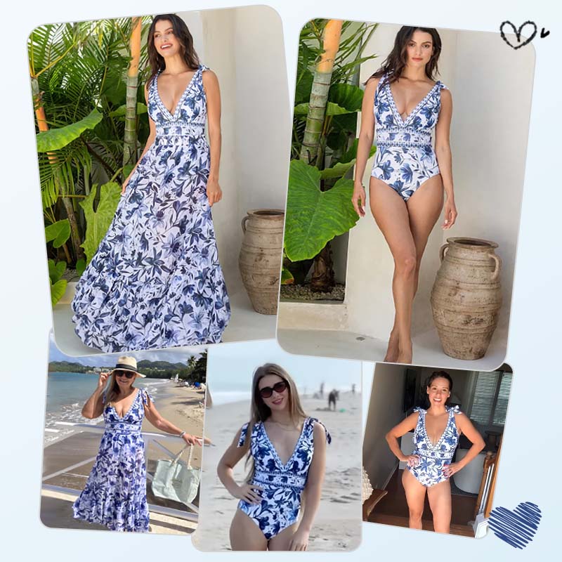 WaveFlex V Neck Lace-Up Swim Set